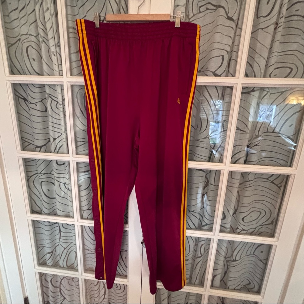 Adidas 2xL Originals Beckenbauer red gold 3stripe full snap button rip off pants